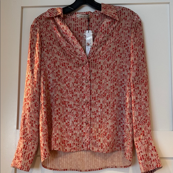 Alice + Olivia Red and Cream Button-Down Shirt - Picture 1 of 3